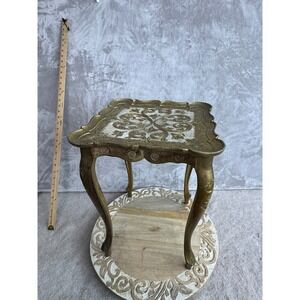 Vintage Italian Florentine Gold Gilt Side Table Hollywood Regency Square 17.5in